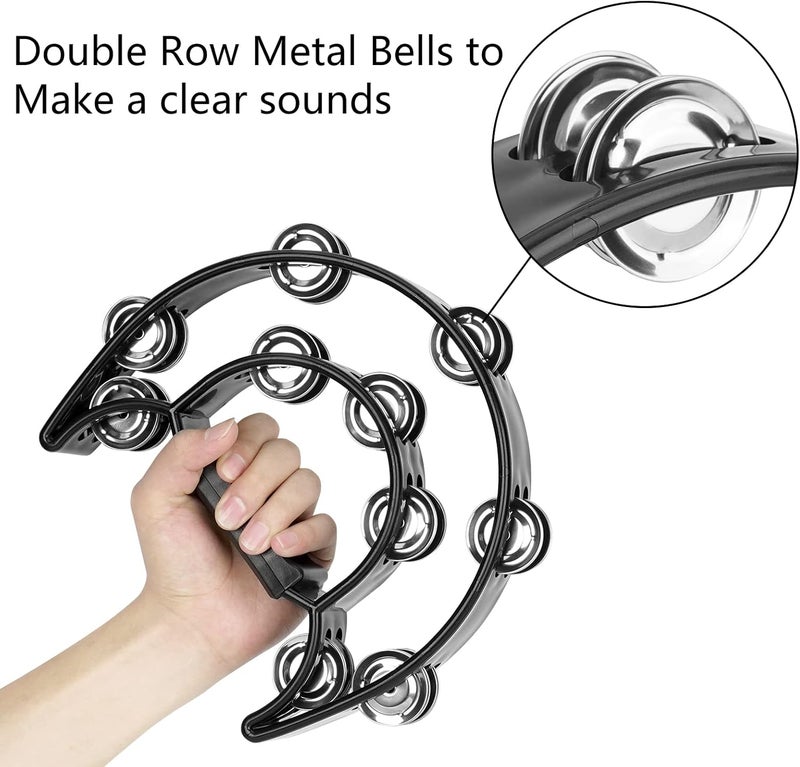 Musiin Double Row Metal Jingles Half-Moon Tambourine - Versatile Percussion Instrument (Black) - Image 2
