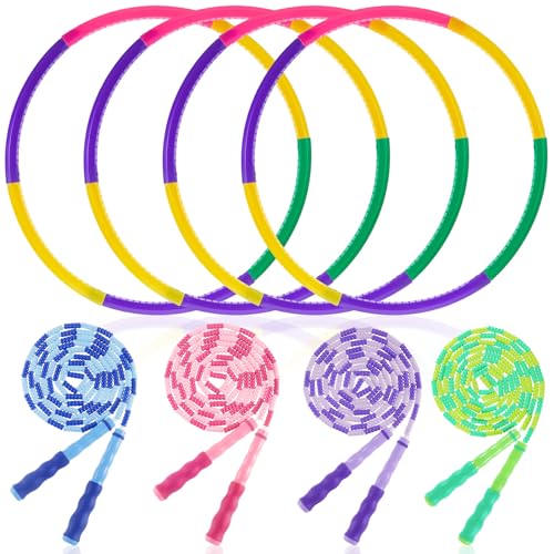 Silipull 8 Pcs Toy Hoop and Jump Rope Set for Kids Include 4 Skipping Rope and 4 Detachable Weight Size Hoop Gymnastic Fitness Exercise Gift EquipmentBamboo StyleBright Color2638 - Image 1