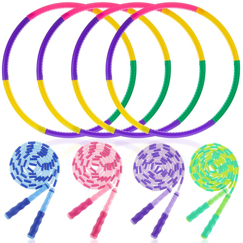 Silipull 8 Pcs Toy Hoop and Jump Rope Set for Kids Include 4 Skipping Rope and 4 Detachable Weight Size Hoop Gymnastic Fitness Exercise Gift EquipmentBamboo StyleBright Color2638 - Image 2