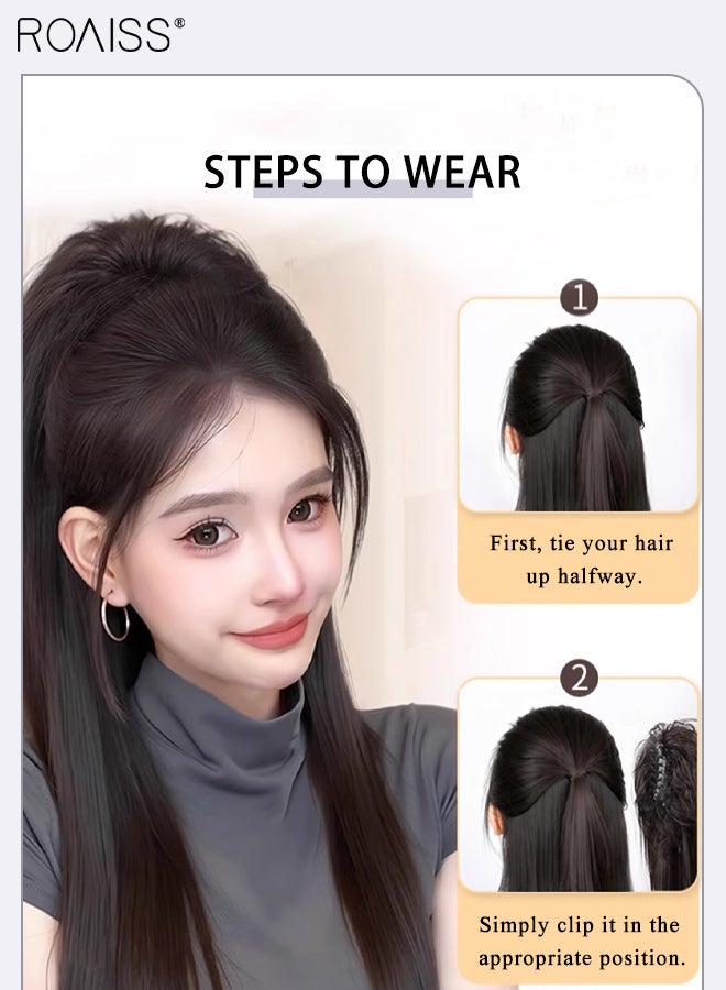 رويس وصلات شعر ذيل حصان مستقيمة ومرنة بطول 16 بوصة، مثالية للاستخدام اليومي والحفلات، مع مشبك شعر مورغان بيرم لزيادة كثافة الشعر. وصلات شعر ذيل حصان بمشبك فك طبيعي للنساء. - Image 4