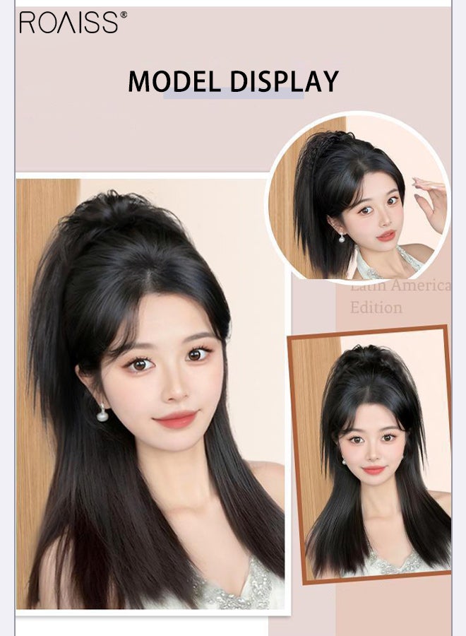 رويس وصلات شعر ذيل حصان مستقيمة ومرنة بطول 16 بوصة، مثالية للاستخدام اليومي والحفلات، مع مشبك شعر مورغان بيرم لزيادة كثافة الشعر. وصلات شعر ذيل حصان بمشبك فك طبيعي للنساء. - Image 3