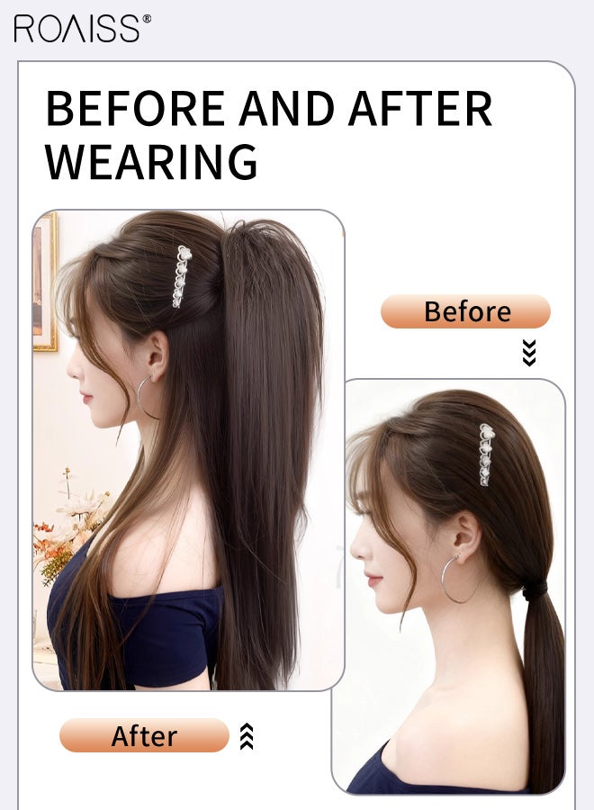 رويس وصلات شعر ذيل حصان مستقيمة ومرنة بطول 16 بوصة، مثالية للاستخدام اليومي والحفلات، مع مشبك شعر مورغان بيرم لزيادة كثافة الشعر. وصلات شعر ذيل حصان بمشبك فك طبيعي للنساء. - Image 5