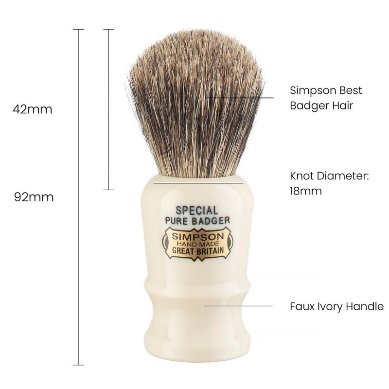 Simpsons Special Pure Badger Hair Shaving Brush With Imitation Ivory Handle - Image 2