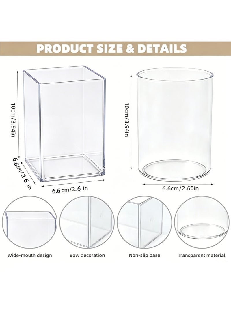 PAPERSAY 2 Pack Acrylic Pen Pencil Holder ,  Desk Organizer , Clear Makeup Brush Holder Cup ,Desktop Stationery for Office School (Transparent) - Image 2