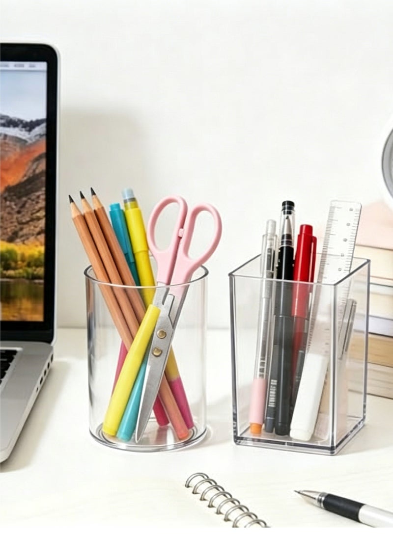 PAPERSAY 2 Pack Acrylic Pen Pencil Holder ,  Desk Organizer , Clear Makeup Brush Holder Cup ,Desktop Stationery for Office School (Transparent) - Image 3