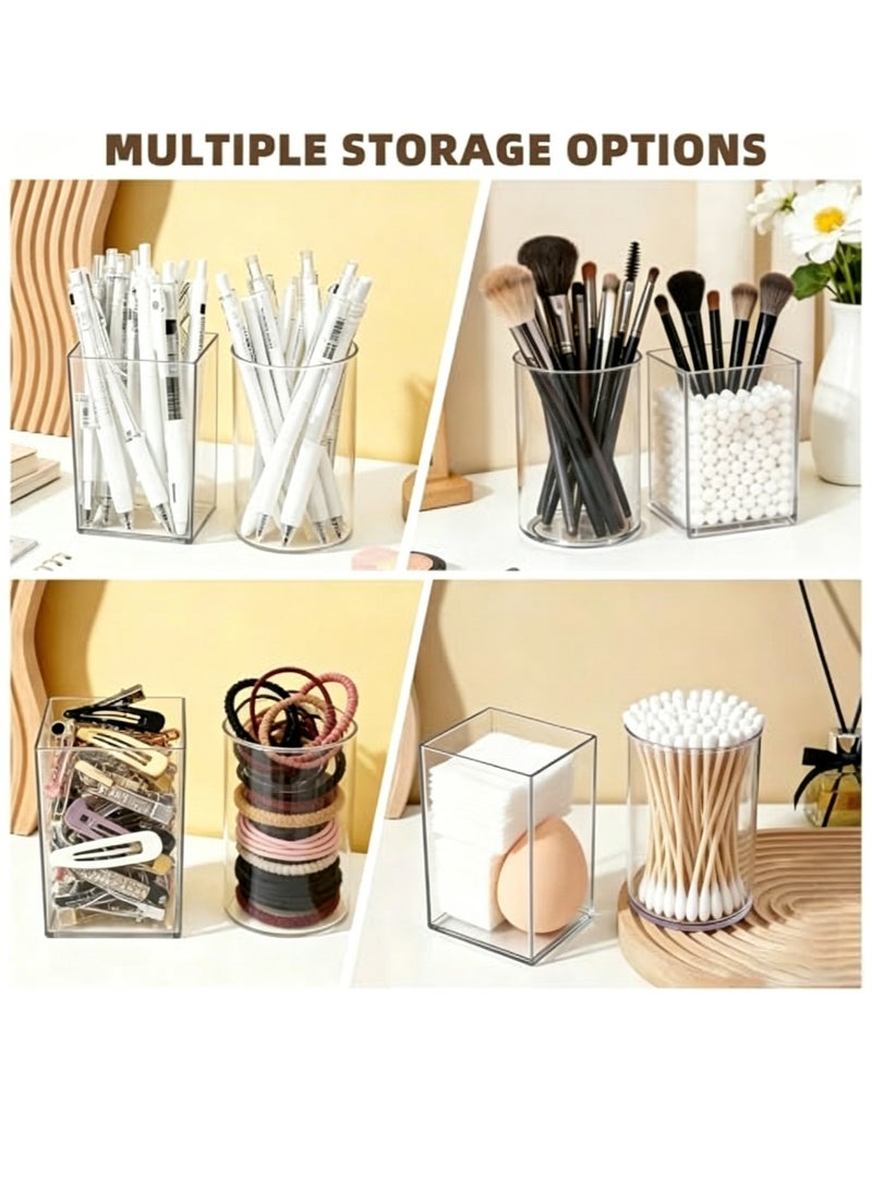 PAPERSAY 2 Pack Acrylic Pen Pencil Holder ,  Desk Organizer , Clear Makeup Brush Holder Cup ,Desktop Stationery for Office School (Transparent) - Image 5