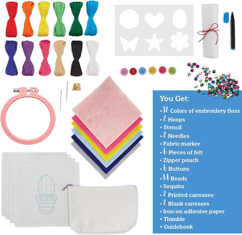 Mindware Embroidery Kit for Beginners – 6+ Projects, 7 Simple Stitches & 14 Premium Tools – Ideal DIY Craft for Girls & Teens - Image 2