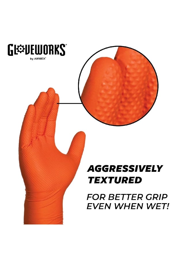 Ammex Gloveworks Raised Diamond Texture Polymer Coated Industrial Nitrile Gloves Orange Large GWON46100  - Image 4