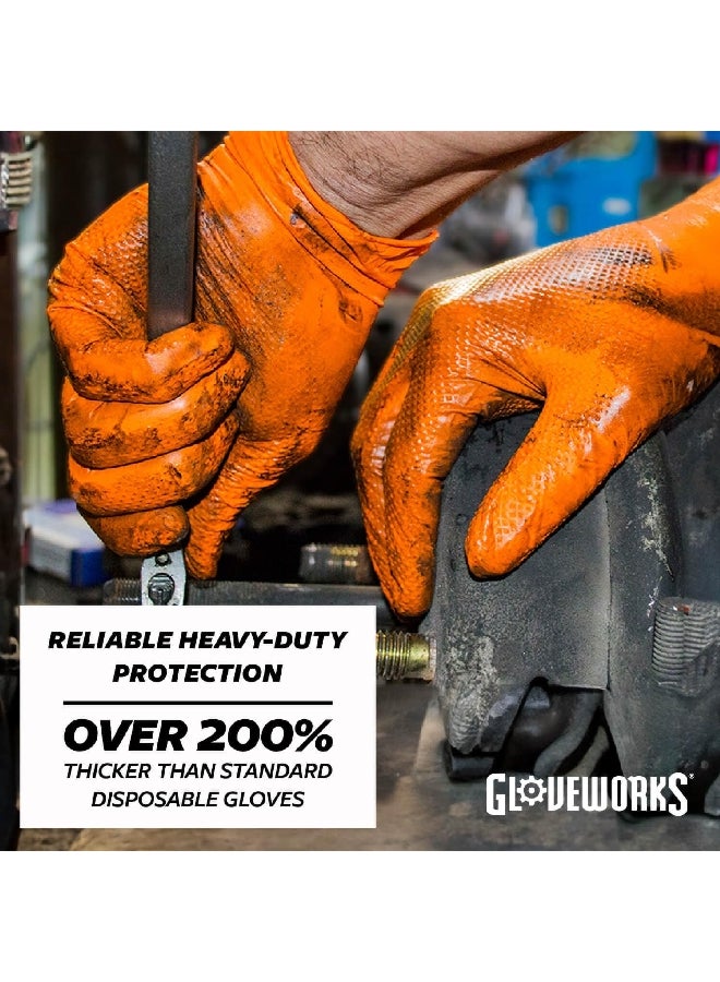 Ammex Gloveworks Raised Diamond Texture Polymer Coated Industrial Nitrile Gloves Orange Large GWON46100  - Image 2