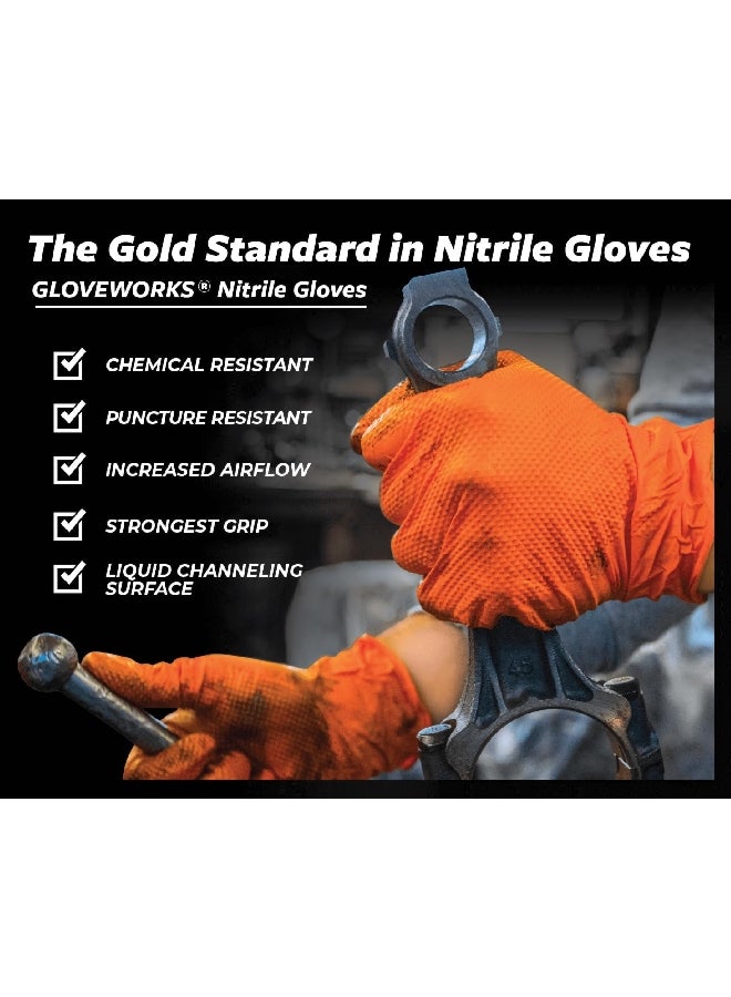 Ammex Gloveworks Raised Diamond Texture Polymer Coated Industrial Nitrile Gloves Orange Large GWON46100  - Image 5