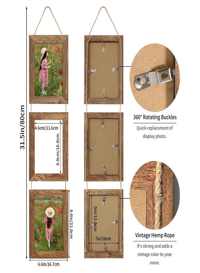 ccdcc 5x7 Collage Picture Frames Set of 2, Rustic Wooden Real Glass Vertical Hanging 3 Opening 5 by 7 Photo Frame, Rustic Brown - Image 4