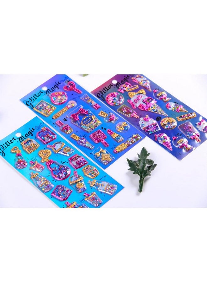 TEMSON - TEMSON Kawaii Stickers Set - Glitter Stickers for Kids, 3D Stickers for Girls, Aesthetic Sticker, Foam Stickers for Kids, Self Adhesive Stickers, Mobile Backcover Sticker for Girls(SL-YL)(Pack of 4) - Image 1