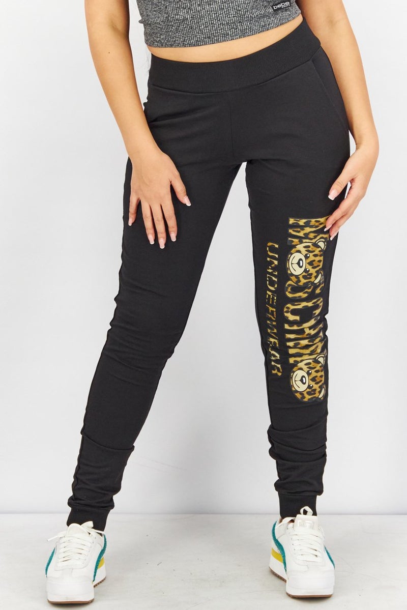 MOSCHINO Women Regular Fit Brand Logo Pants, Black - Image 1