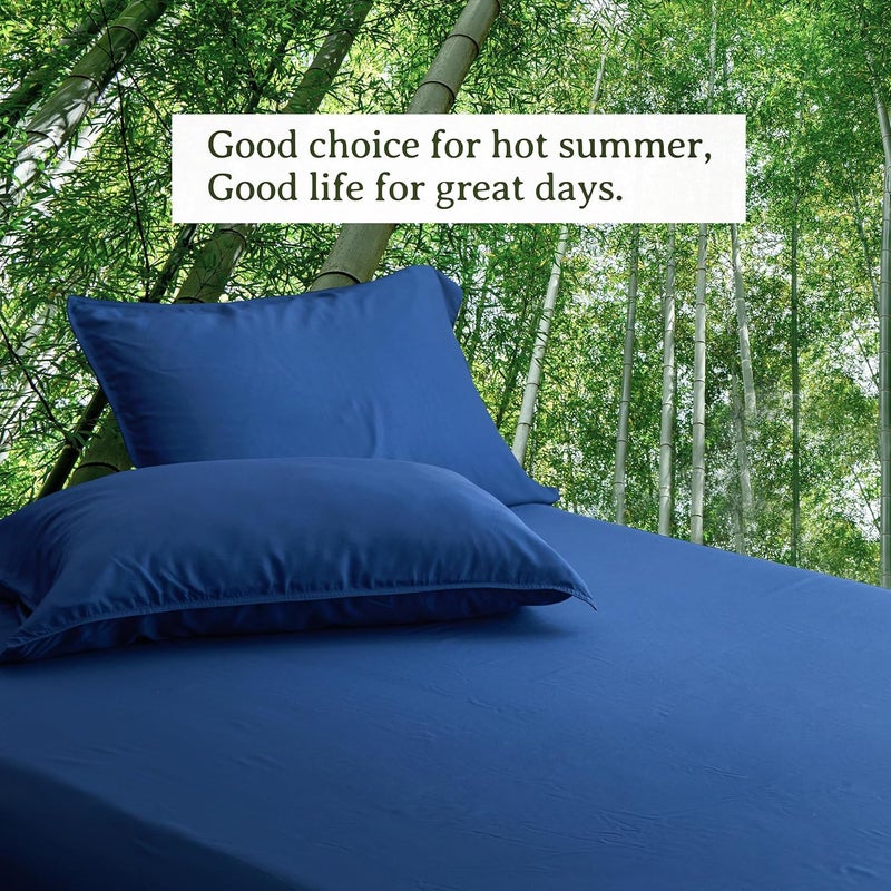 Simple&Opulence 100% Viscose from Bamboo Sheet Set 3Pcs, Cooling for Hot Sleepers, Soft Breathable Bed Sheets Set, 15" (38cm) Deep Pockets, Luxury Hotel Silky Bedding Sheets (Navy,Twin) - Image 3