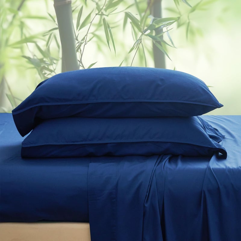 Simple&Opulence 100% Viscose from Bamboo Sheet Set 3Pcs, Cooling for Hot Sleepers, Soft Breathable Bed Sheets Set, 15" (38cm) Deep Pockets, Luxury Hotel Silky Bedding Sheets (Navy,Twin) - Image 1