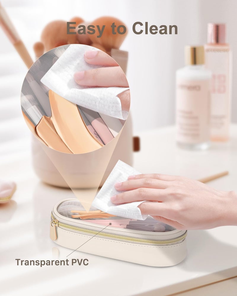 Soimeat Clear Travel Makeup Brush Holder, Leather Makeup Brush Toiletry Bag, Portable Cosmetic Brush Case, Transparent Waterproof Makeup Brush Storage Bag, White - Image 4
