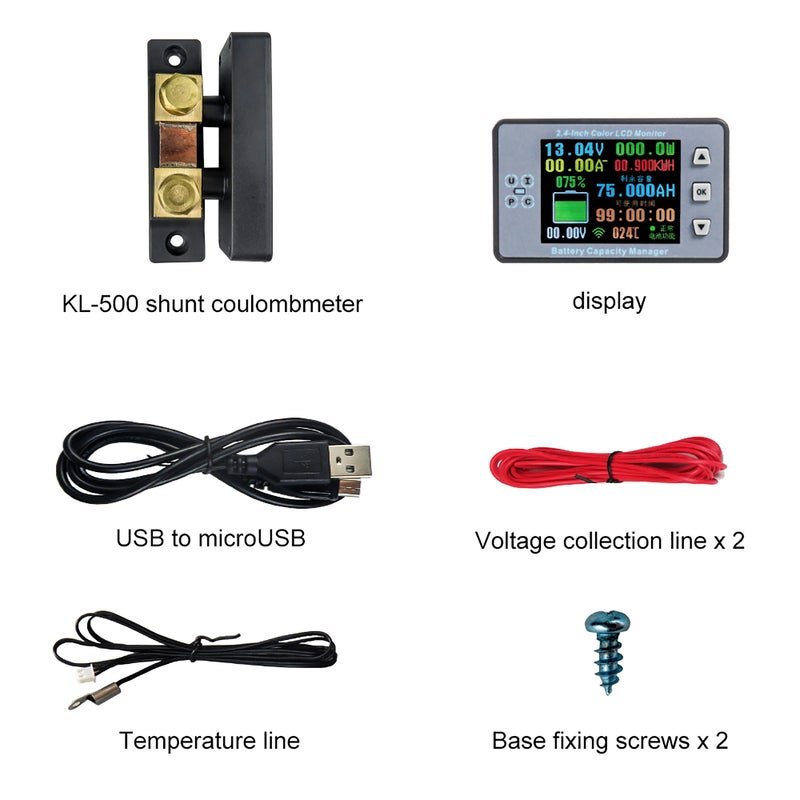 مقياس الجهد والتيار اللاسلكي بتقنية Bluetooth بحجم 2.4 بوصة (مقياس التيار، مقياس الجهد، مقياس الكولوم، كاشف طاقة البطارية، مقياس سعة البطارية، مراقب البطارية في الوقت الفعلي) - Image 5