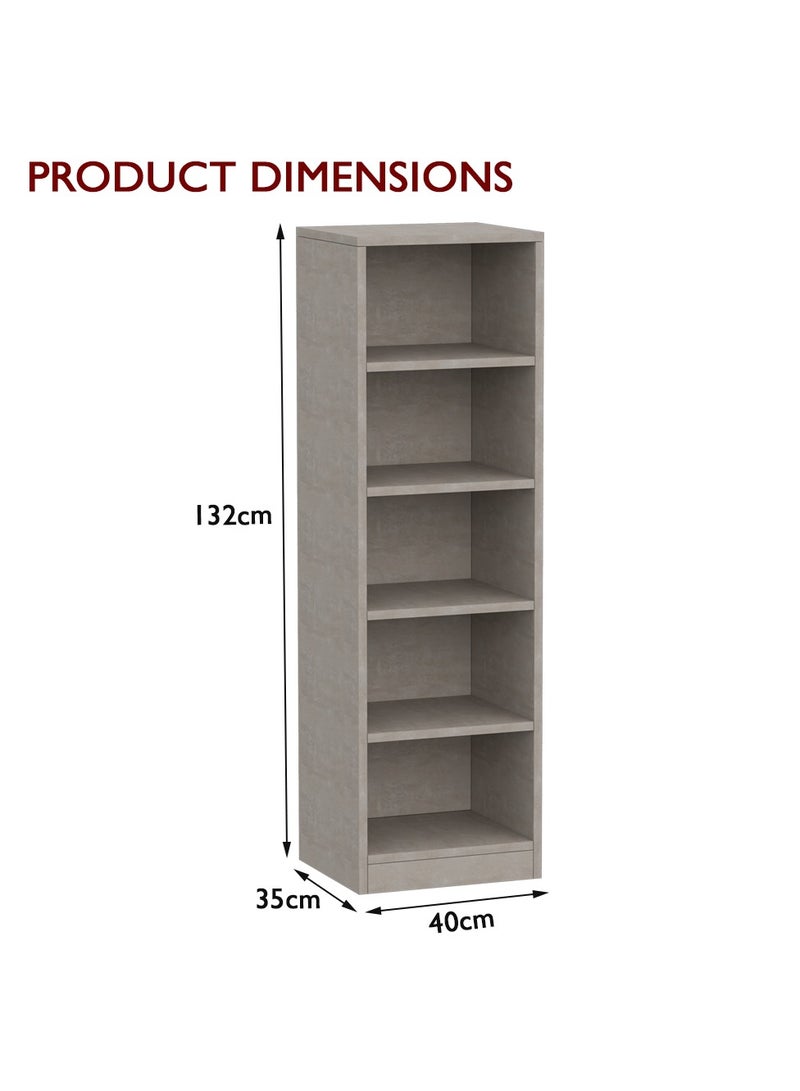 Mahmayi Mahmayi Wooden Storage Display Shelves 5-Tier Freestanding, Top Shelf for Decoration Ideal for Storing and Displaying your possessions - Light Concrete - Image 2