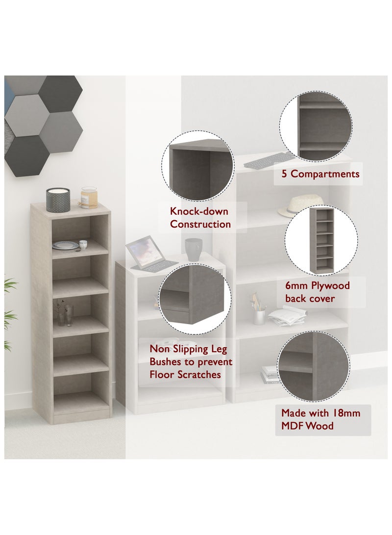 Mahmayi Mahmayi Wooden Storage Display Shelves 5-Tier Freestanding, Top Shelf for Decoration Ideal for Storing and Displaying your possessions - Light Concrete - Image 4