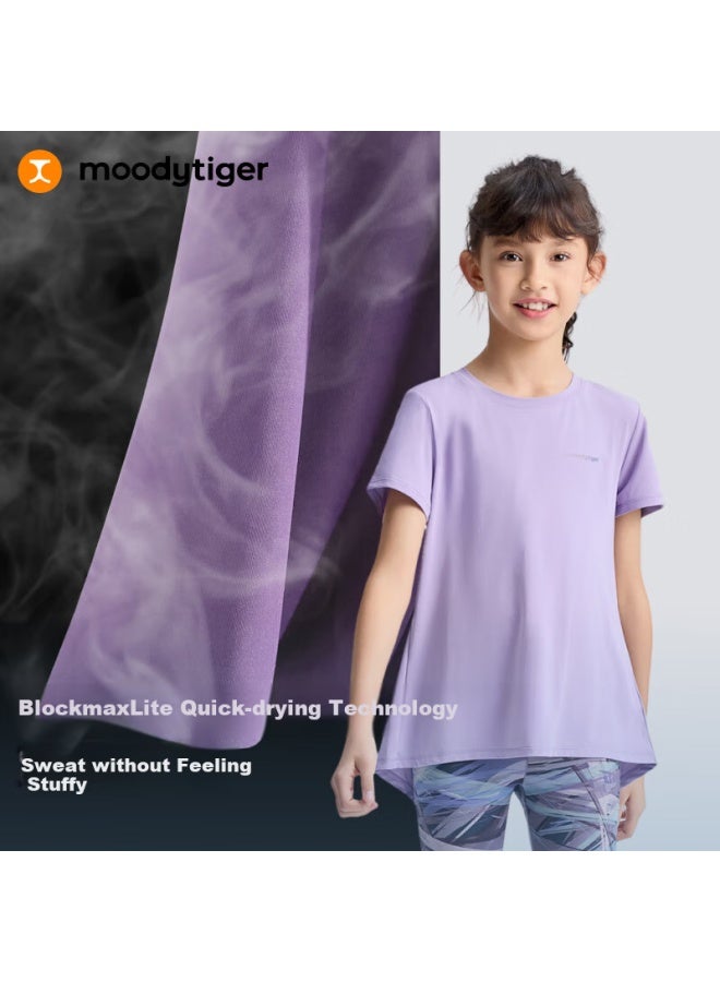 Moodytiger Girls' Short-sleeve T-shirt With Split Hem, New Summer  Style, Quick-dry Sports Sun Protection Sweat-wicking Printed Top - Image 1