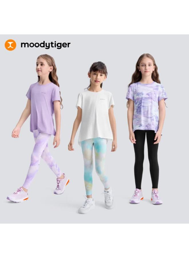 Moodytiger Girls' Short-sleeve T-shirt With Split Hem, New Summer  Style, Quick-dry Sports Sun Protection Sweat-wicking Printed Top - Image 3