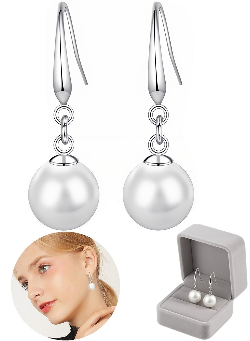 A Pair of S925 Sterling Silver Pearl Drop Earrings for Women Lightweight Dangle Earrings with Natural Shell Beads, Elegant Jewelry Gift for Eid, Wedding, Party, Daily Wear  - Image 1