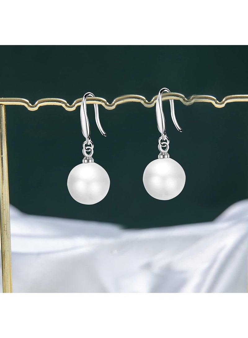 A Pair of S925 Sterling Silver Pearl Drop Earrings for Women Lightweight Dangle Earrings with Natural Shell Beads, Elegant Jewelry Gift for Eid, Wedding, Party, Daily Wear  - Image 4
