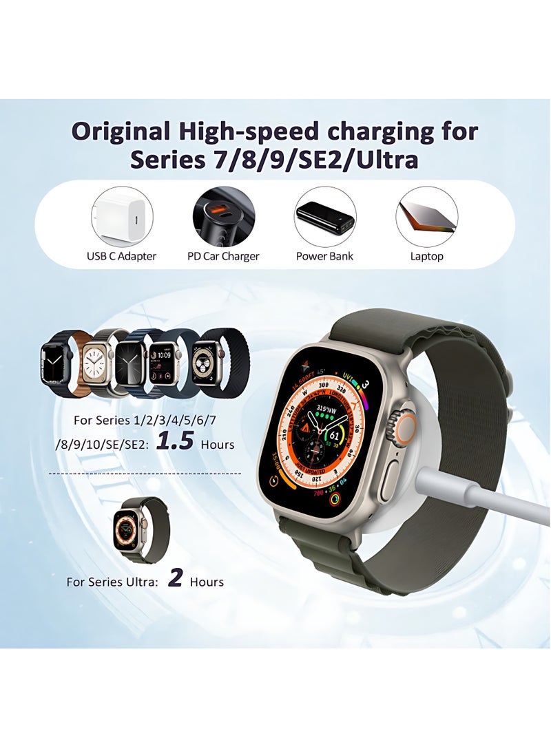 كابل شاحن ساعة USB C للشحن السريع متوافق مع Apple Watch، كابل شحن مغناطيسي متوافق مع الساعات Series 9/8/7/Ultra/Ultra2/SE2/6/5/4/3/2/1/SE1، كابل Type C بطول 1 متر - Image 3