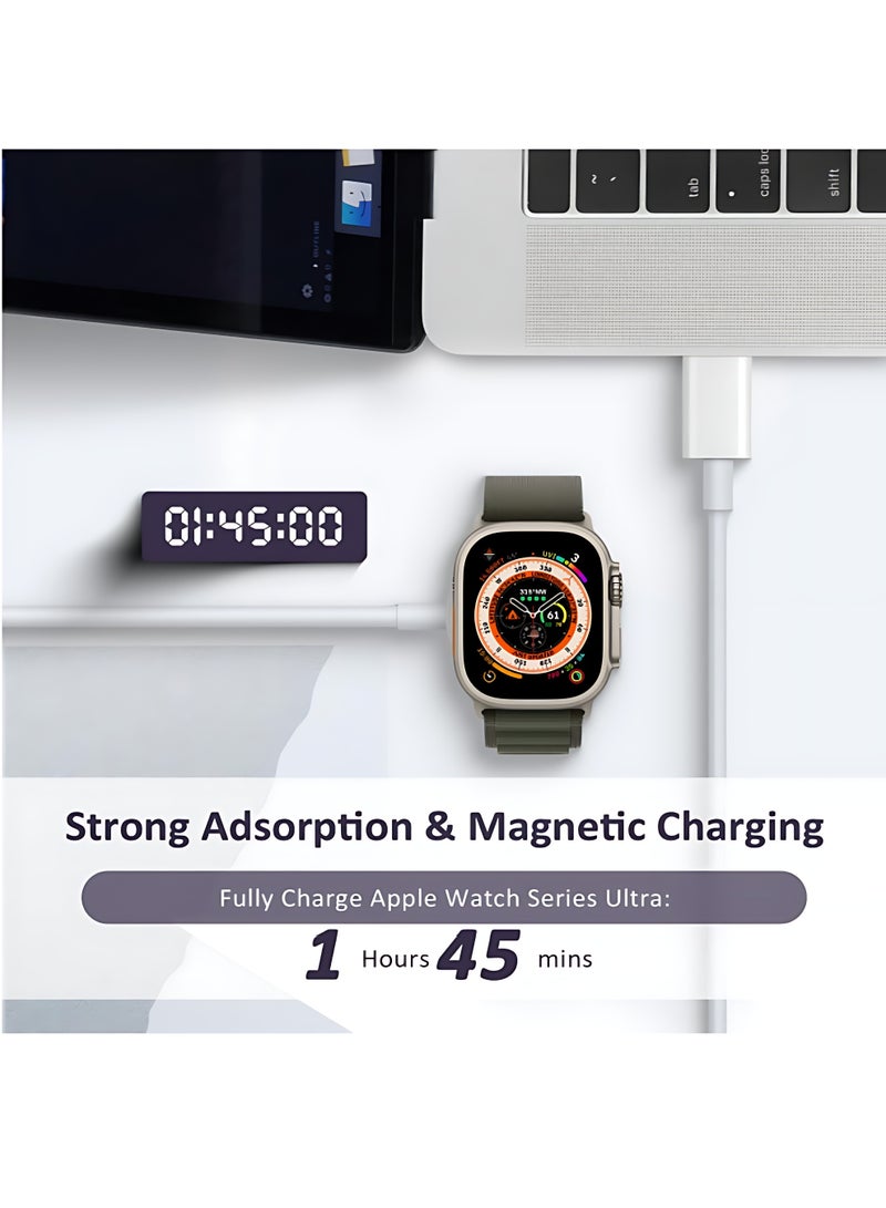 كابل شاحن ساعة USB C للشحن السريع متوافق مع Apple Watch، كابل شحن مغناطيسي متوافق مع الساعات Series 9/8/7/Ultra/Ultra2/SE2/6/5/4/3/2/1/SE1، كابل Type C بطول 1 متر - Image 4