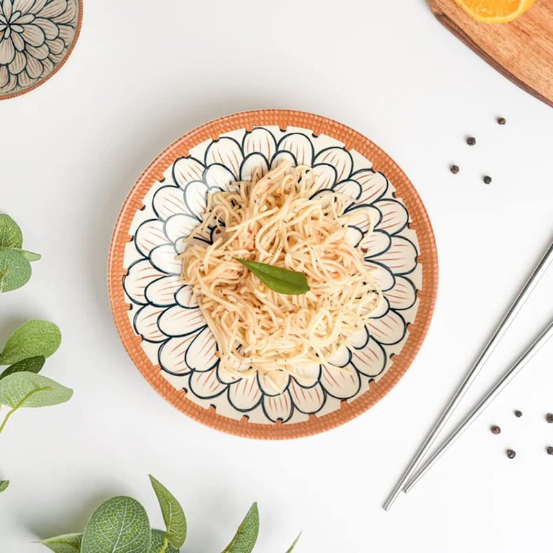 pepplo طقم أدوات المائدة من البورسلين pepplo، 6 قطع من الأطباق والأوعية مثالي للحفلات الداخلية والخارجية، آمن في غسالة الصحون، طقم جميل للسلطة، المعكرونة، العشاء، الحلوى (4 أوعية + 2 طبق) - Image 5