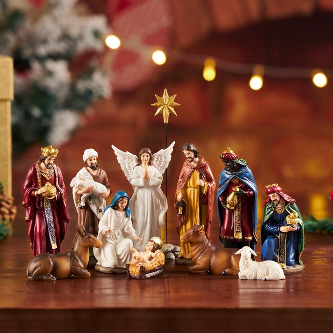 Nativity Sets for Christmas Indoor Set of 13 Pieces 39 Inches Tabletop Holidays Home Decor Classic Nativity Scene Resin Figurines Set Religious Decorations Collection Gifts fot All