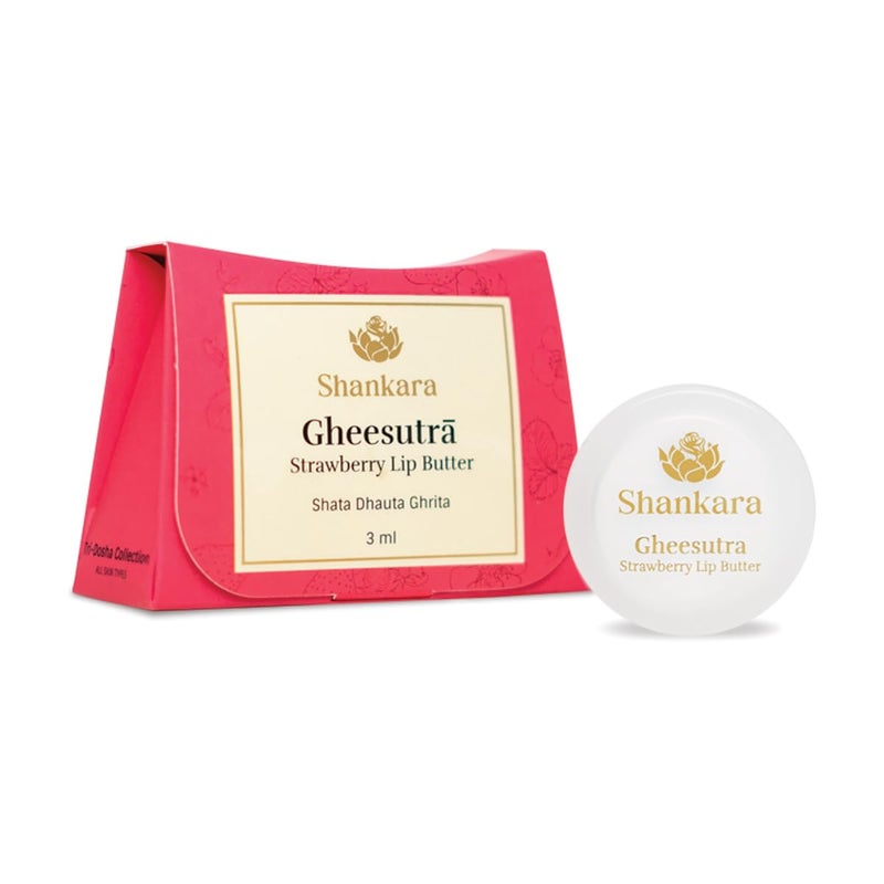 Shankara Gheesutr Strawberry Lip Butter Ayurvedic Lip Balm for Soothing Dry Inflamed and Chapped Lips Nourishment Moisturizing and Hydration up to 12 Hours Pack of 1 3ml - Image 1