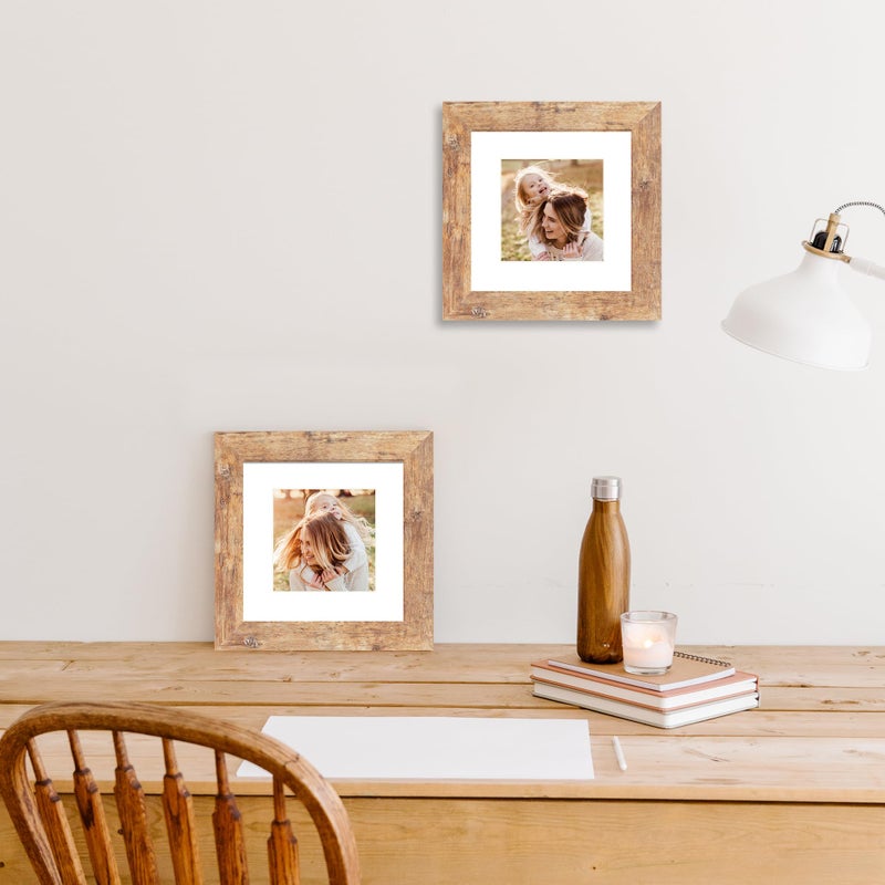 iRahmen 6x6 Picture Frame Set of 4 with Real Glass  Rustic Brown Wood Square Frames Display 4x4 Picture with Mat or 6 x 6 Without Mat  Photo Frame for Wall Mount and Tabletop Display - Image 5