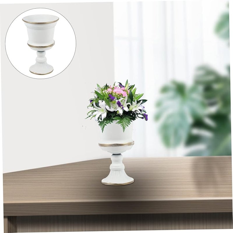 مزهرية معدنية كلاسيكية بأزهار، قطعة مركزية ريفية للطاولة لتزيين المنزل في الداخل والخارج - Image 5