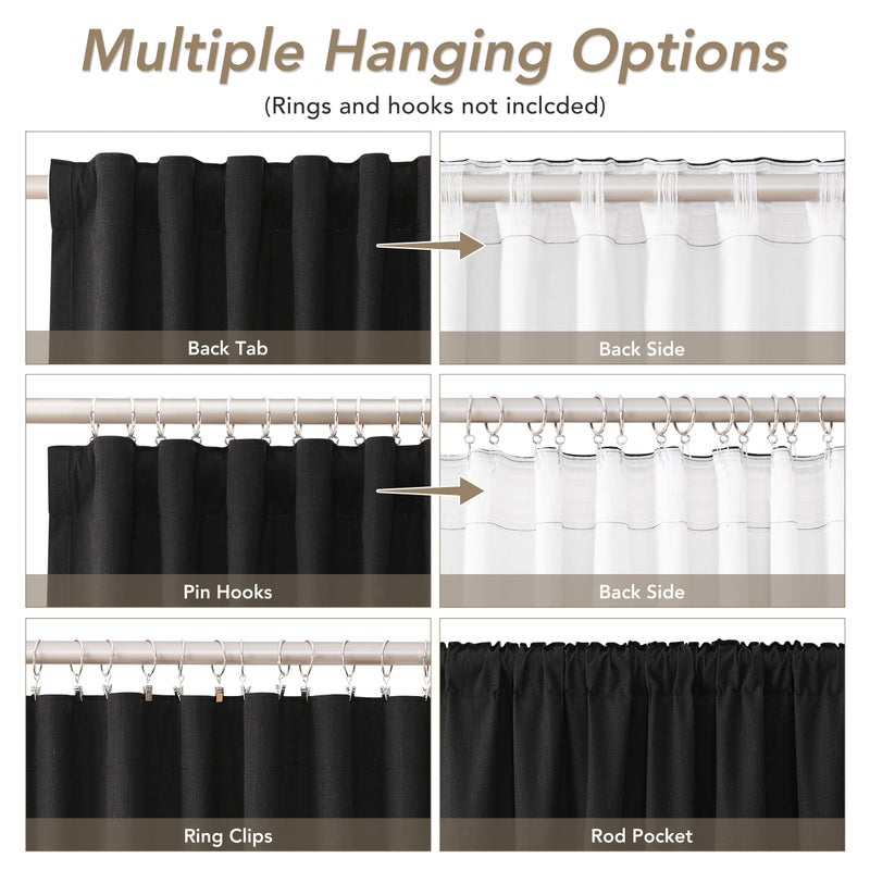 Nanspring Black Linen Blackout Curtains for Bedroom 84 Inch Length 2 Panels Set Back Tab Pocket Neutral Farmhouse Living Room Darkening Curtains Track System Thermal Insulated Black Out Drapes 52x84 - Image 3