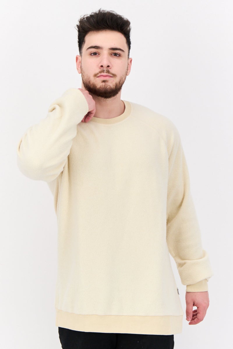 Feat Men Crew Neck Solid Long Sleeves Sweatshirt, Beige - Image 1