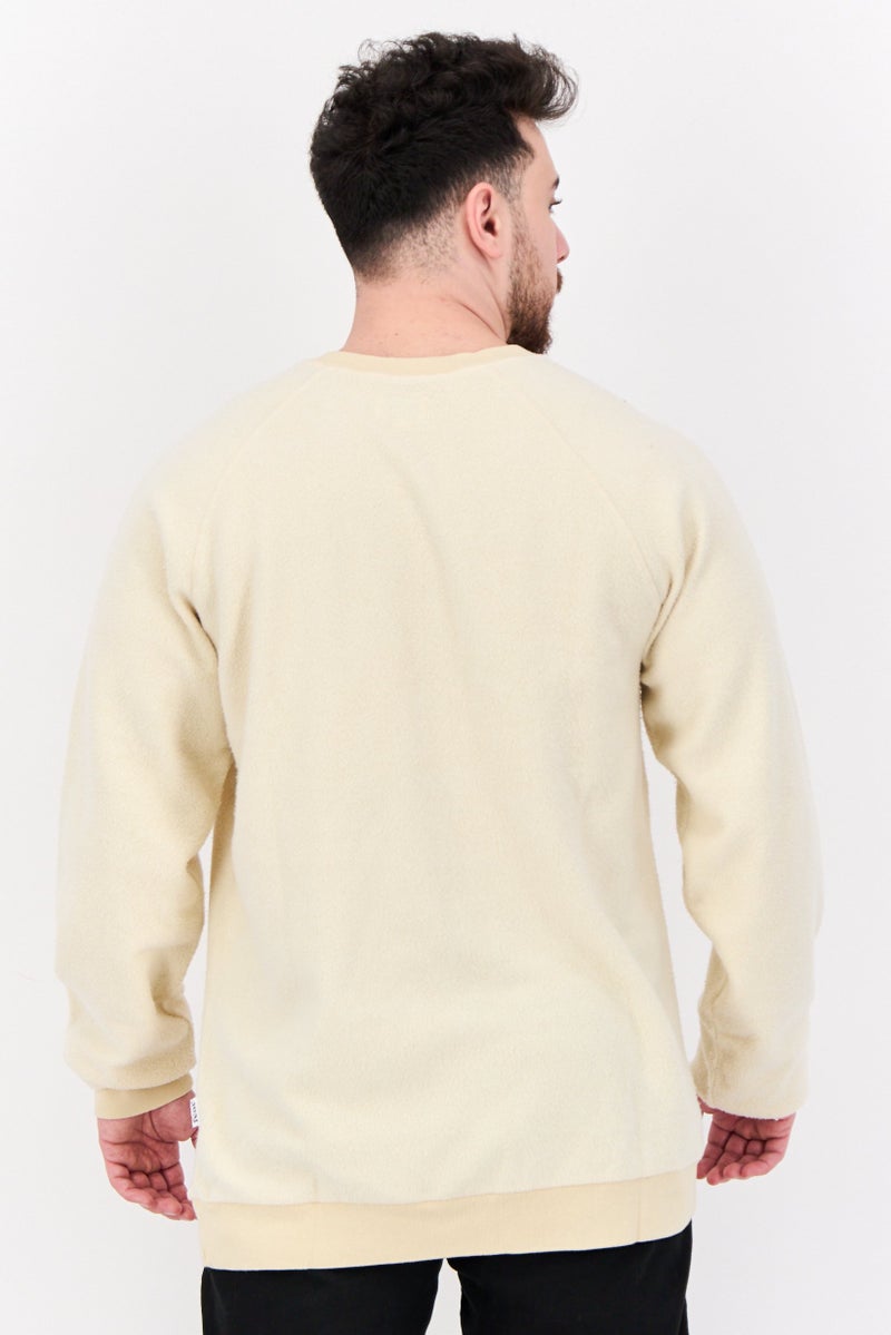 Feat Men Crew Neck Solid Long Sleeves Sweatshirt, Beige - Image 3