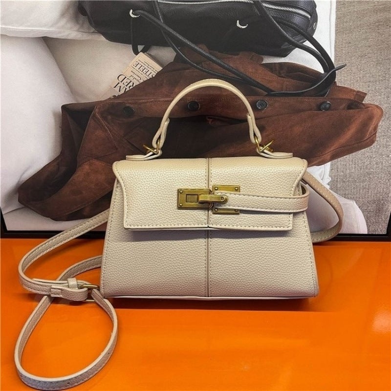 Cow Leather Kelly Bag Hand-Held Car Stitching Design Armpit Crossbody Bag Elegant Versatile Bag - Image 3