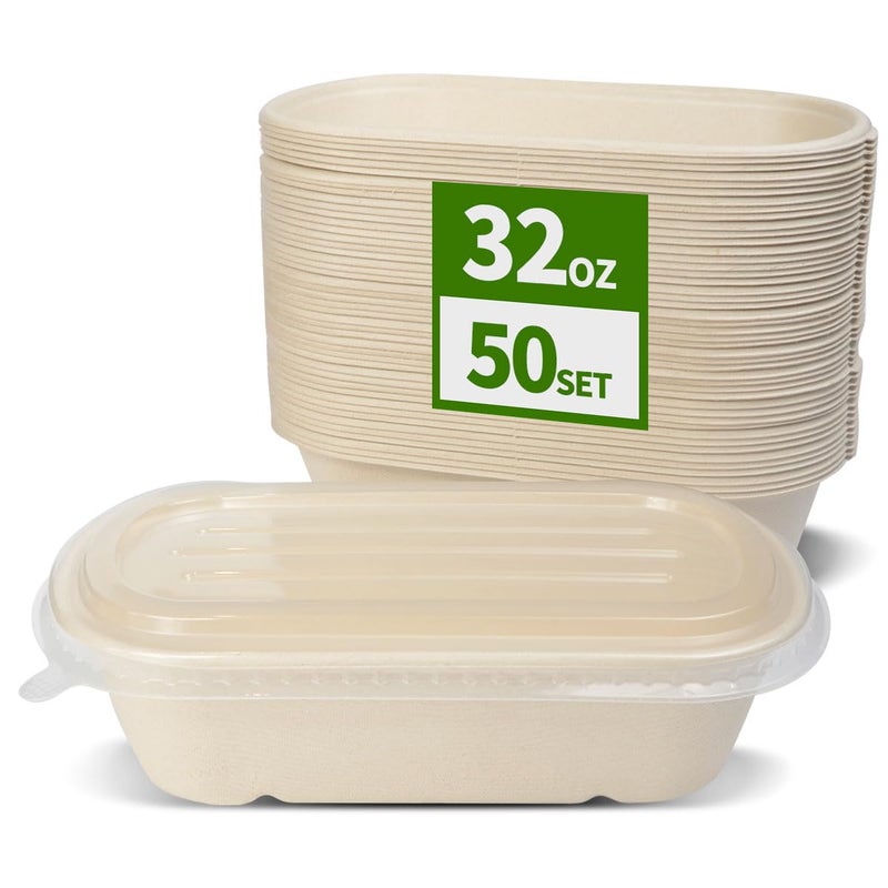 AICHEF 50 Pack 32 oz Disposable Meal Prep Containers Disposable Food Containers with Lids, Paper Togo Containers for Meal Prep, Lunch, Leftover (50 Bowls 50 Lids) - Image 1