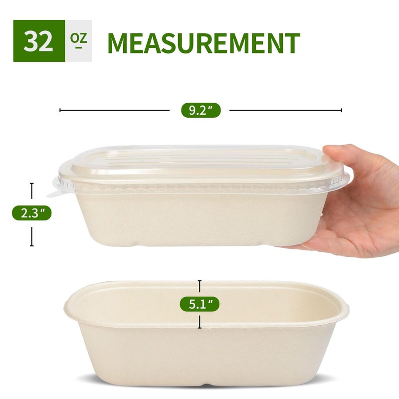 AICHEF 50 Pack 32 oz Disposable Meal Prep Containers Disposable Food Containers with Lids, Paper Togo Containers for Meal Prep, Lunch, Leftover (50 Bowls 50 Lids) - Image 2