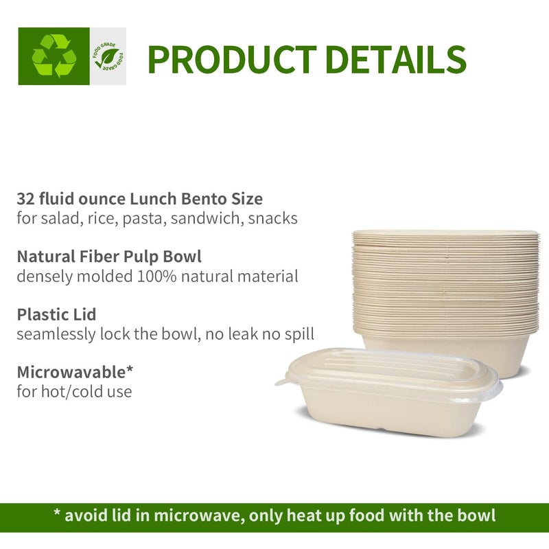 AICHEF 50 Pack 32 oz Disposable Meal Prep Containers Disposable Food Containers with Lids, Paper Togo Containers for Meal Prep, Lunch, Leftover (50 Bowls 50 Lids) - Image 3