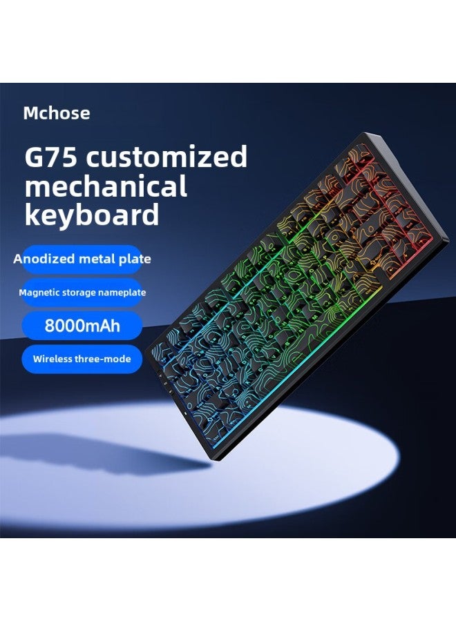 MCHOSE Mai From G75 Customized Mechanical Keyboard Gasket Structure Three-mode Full Key Hot Plug Electronic Competition Keyboard-Color:G75pro White Equal High Line Matcha Latte Shaft V2