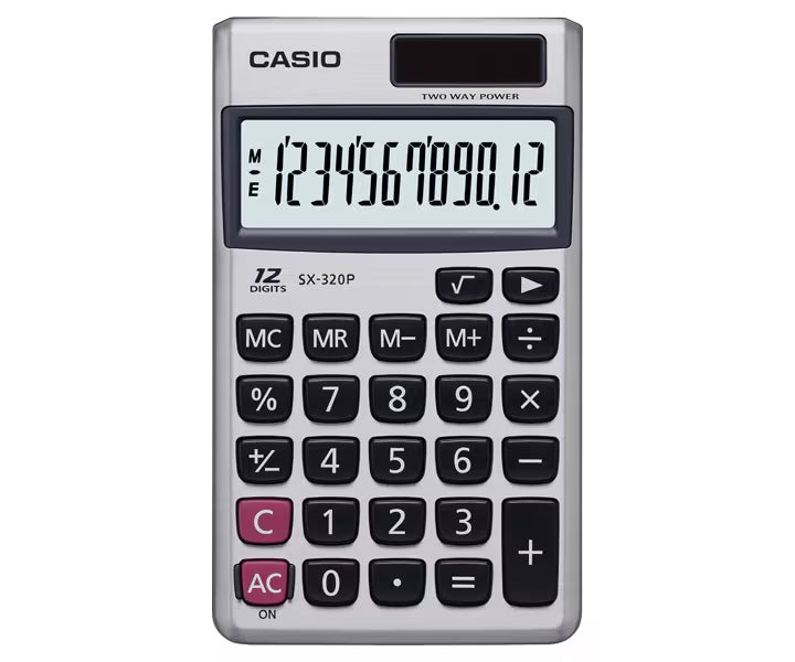 Casio SX-320P 12-Digit Desktop Calculator with Large Display, Dual Power, Tax Calculation & Professional Business Functions black
