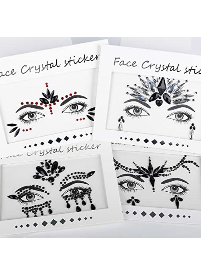 Bowitzki Halloween Face Jewels Festival Design Women Mermaid Face Gems Rhinestone Crystals Stickers Eyes Body Temporary Tattoos (Black-B)  - Image 3