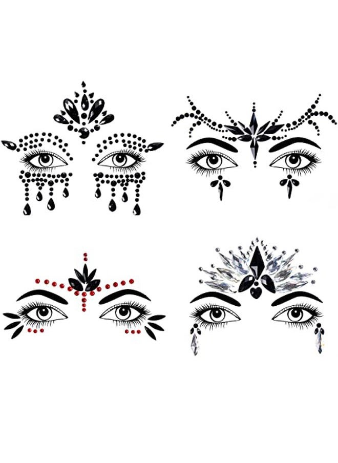 Bowitzki Halloween Face Jewels Festival Design Women Mermaid Face Gems Rhinestone Crystals Stickers Eyes Body Temporary Tattoos (Black-B)  - Image 1