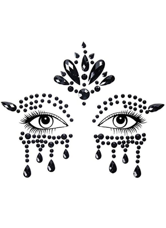 Bowitzki Halloween Face Jewels Festival Design Women Mermaid Face Gems Rhinestone Crystals Stickers Eyes Body Temporary Tattoos (Black-B)  - Image 5