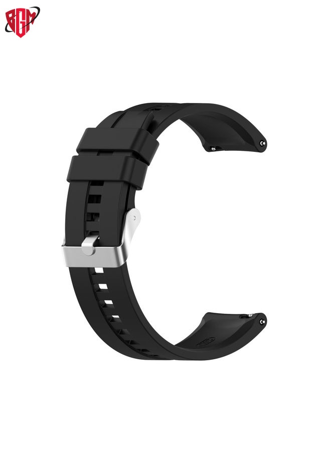 BGM Watch Band Strap For Amazfit GTS 2e / GTS 2 20mm Silicone Watch Band with Silver Buckle(Black)  - Image 1