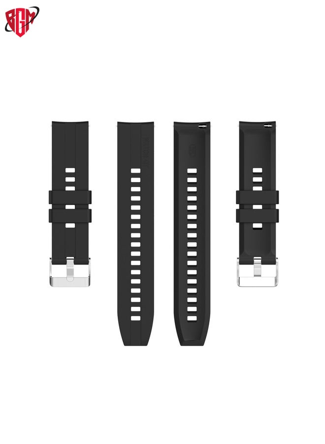 BGM Watch Band Strap For Amazfit GTS 2e / GTS 2 20mm Silicone Watch Band with Silver Buckle(Black)  - Image 2
