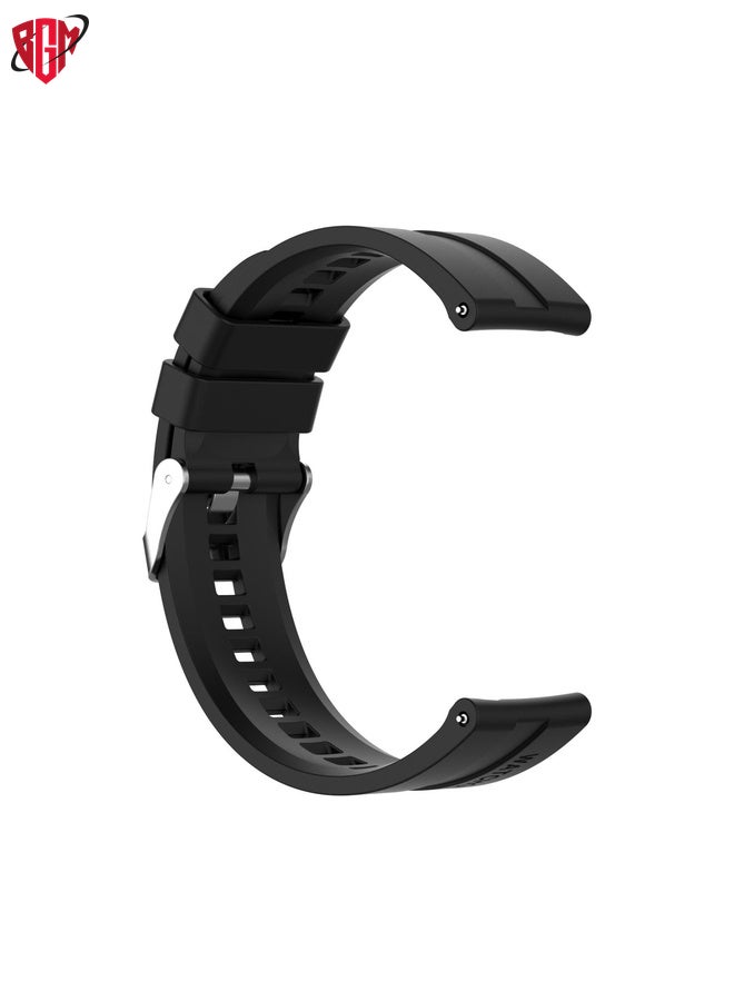 BGM Watch Band Strap For Amazfit GTS 2e / GTS 2 20mm Silicone Watch Band with Silver Buckle(Black)  - Image 3