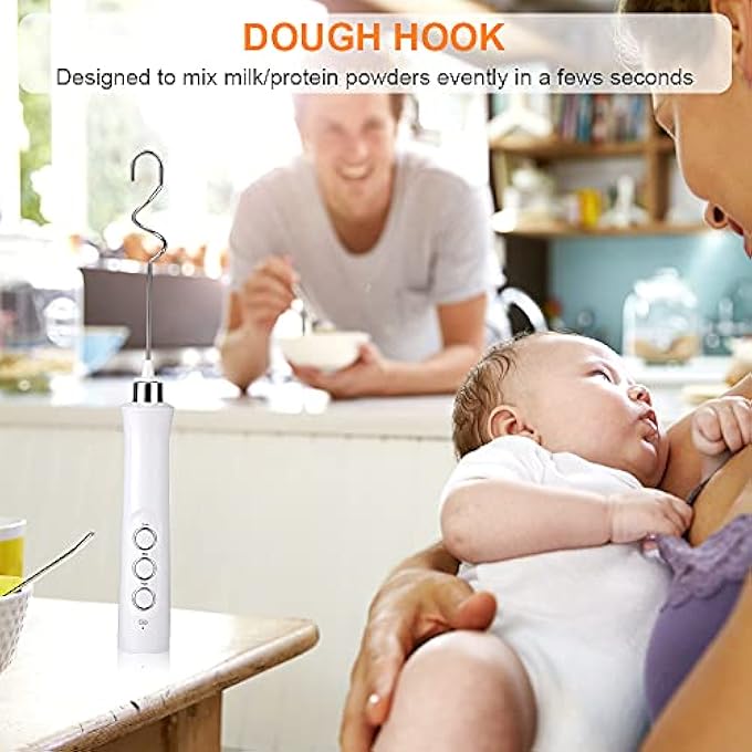 TMSGID Handheld Rechargeable Milk Frother Electric Whisk Coffee Frother Mixer With 3 Stainless Steel Whisks 3 Adjustable Speeds For Latte Cappuccino Hot Chocolate White - Image 4